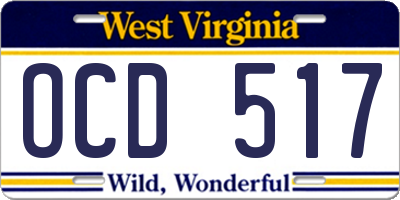 WV license plate OCD517