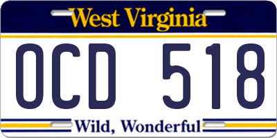 WV license plate OCD518