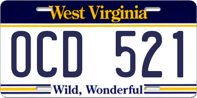 WV license plate OCD521