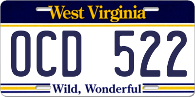 WV license plate OCD522