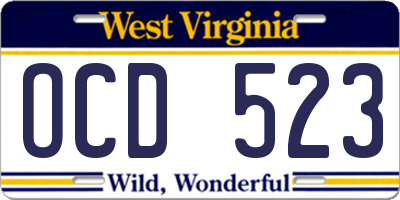 WV license plate OCD523