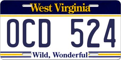 WV license plate OCD524
