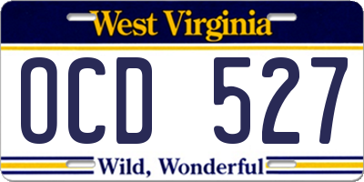 WV license plate OCD527