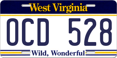 WV license plate OCD528