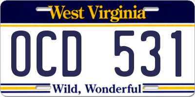 WV license plate OCD531