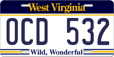 WV license plate OCD532