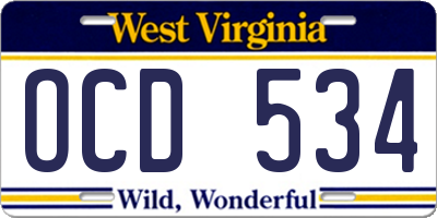WV license plate OCD534