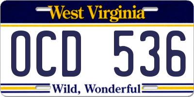 WV license plate OCD536