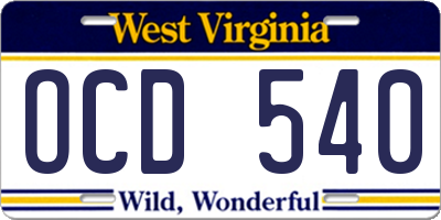 WV license plate OCD540