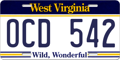 WV license plate OCD542