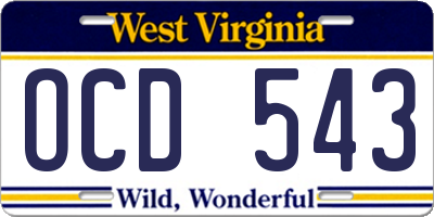WV license plate OCD543