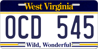 WV license plate OCD545