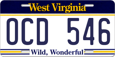 WV license plate OCD546