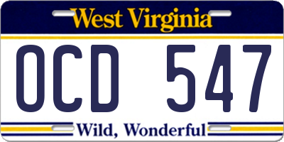 WV license plate OCD547