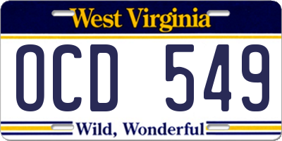 WV license plate OCD549