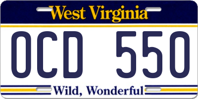 WV license plate OCD550