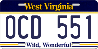 WV license plate OCD551