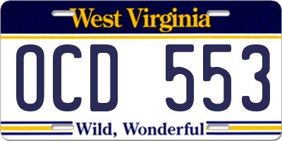 WV license plate OCD553