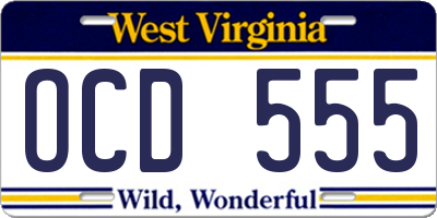 WV license plate OCD555