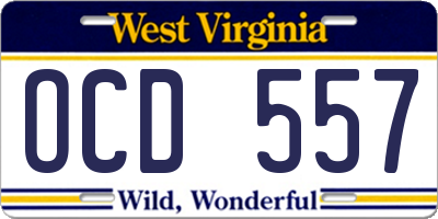WV license plate OCD557