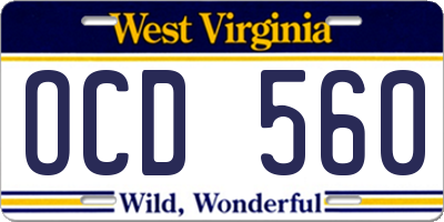 WV license plate OCD560