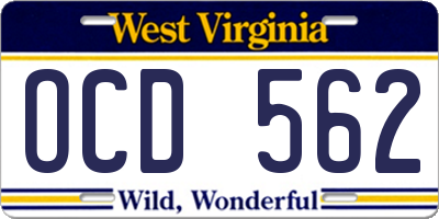 WV license plate OCD562