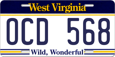 WV license plate OCD568