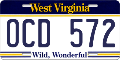 WV license plate OCD572