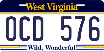 WV license plate OCD576