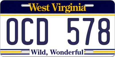 WV license plate OCD578