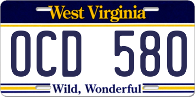 WV license plate OCD580