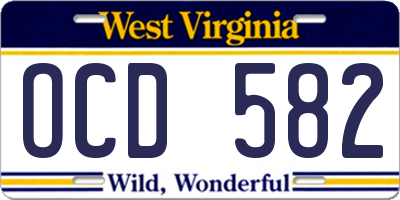 WV license plate OCD582
