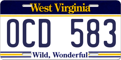 WV license plate OCD583
