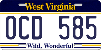 WV license plate OCD585