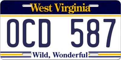WV license plate OCD587