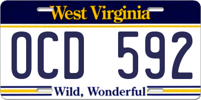 WV license plate OCD592