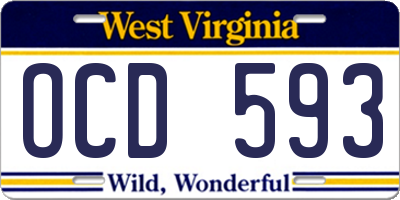 WV license plate OCD593