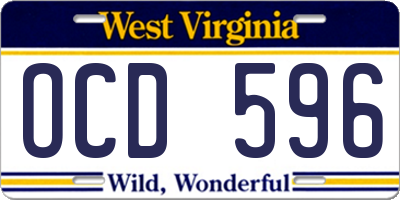 WV license plate OCD596