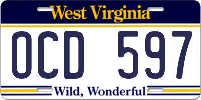 WV license plate OCD597