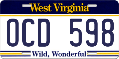 WV license plate OCD598
