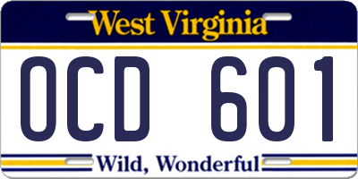 WV license plate OCD601