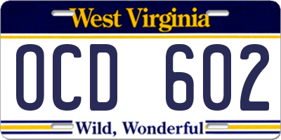 WV license plate OCD602