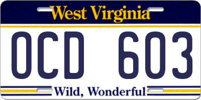WV license plate OCD603