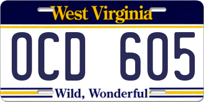 WV license plate OCD605