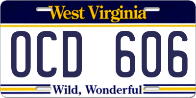WV license plate OCD606