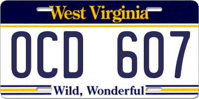 WV license plate OCD607