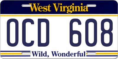 WV license plate OCD608
