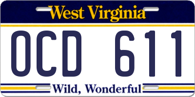 WV license plate OCD611