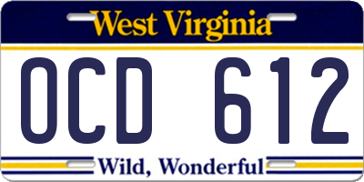 WV license plate OCD612