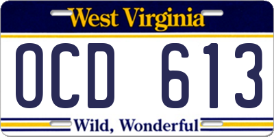 WV license plate OCD613
